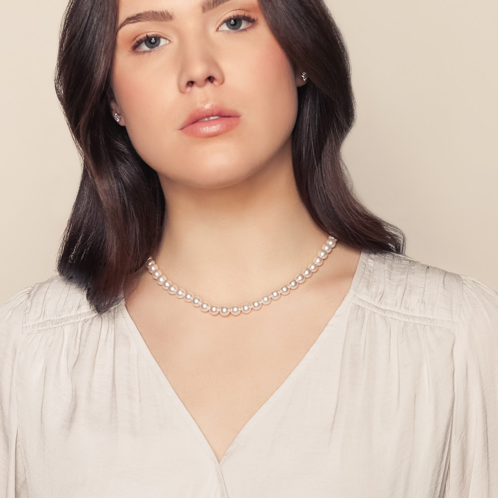 TARA Pearls Akoya Cultured Pearl Strand, 7.5x8mm in White Gold, 18