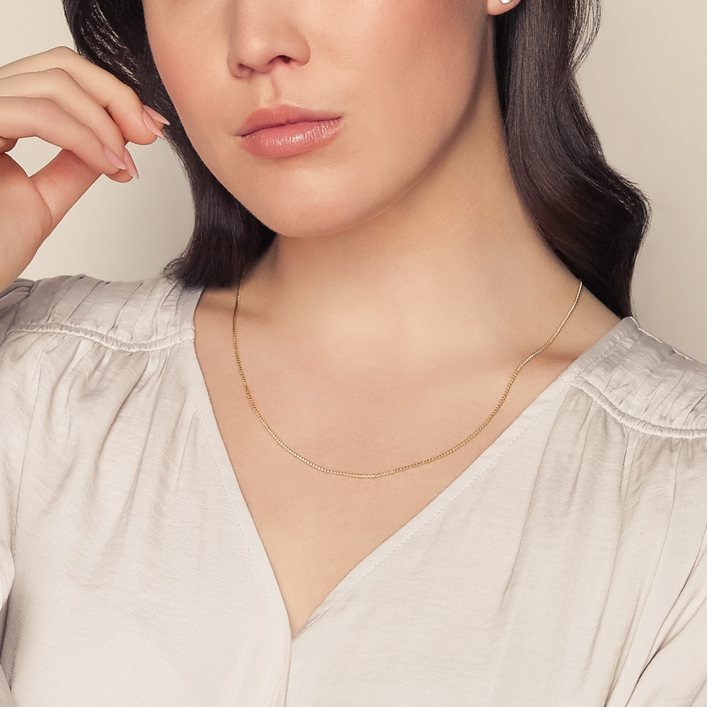 Yellow Gold 1.4 mm Diamond-Cut Beaded Adjustable Chain, 22