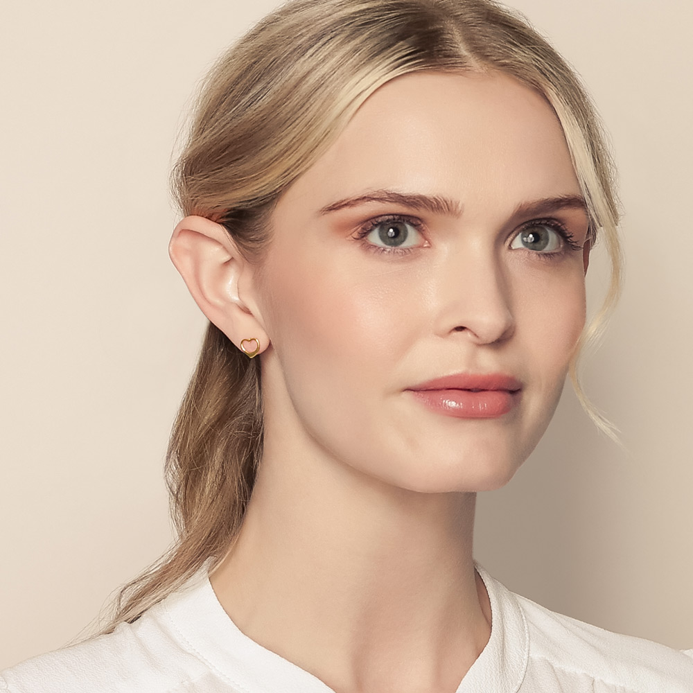 Yellow Gold Small Open Heart Stud Earrings