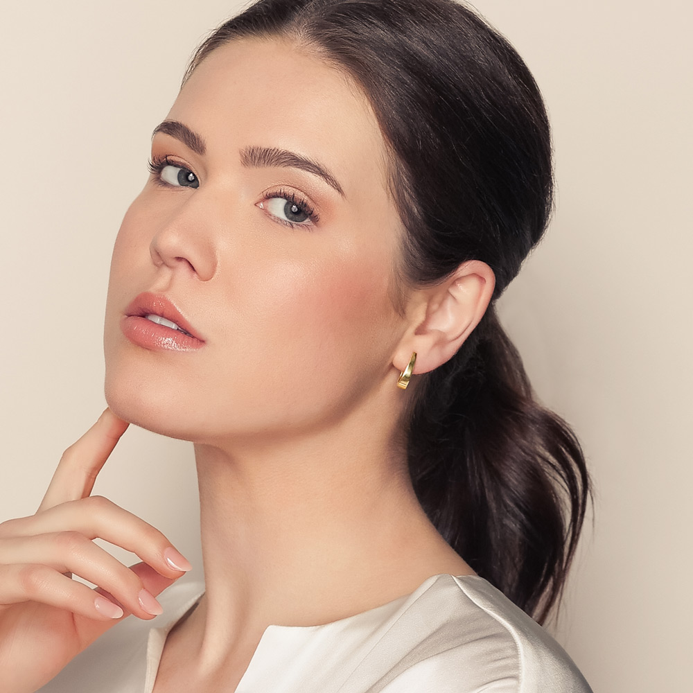 Yellow Gold Tapered J Hoop Earrings