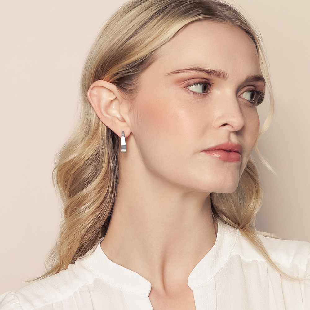 White Gold Tapered Wide J Hoop Earrings, 22 mm