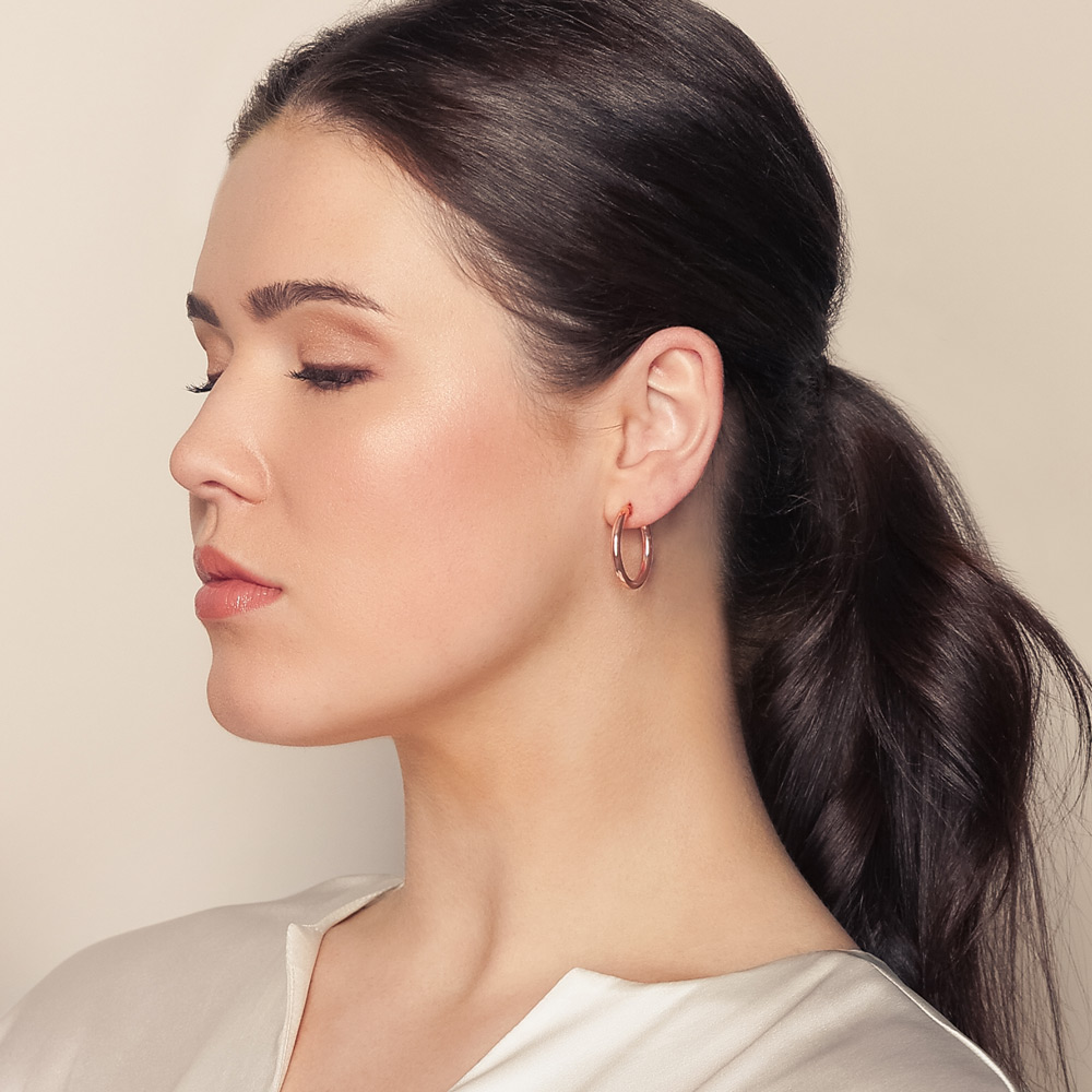 Rose Gold Tube Hoop Earrings, 3 x 25 mm