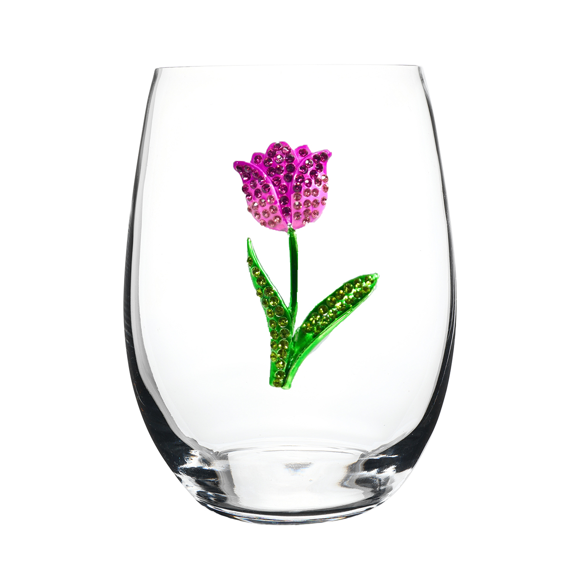The Queens' Jewels Pink Tulip Stemless Wine Glass