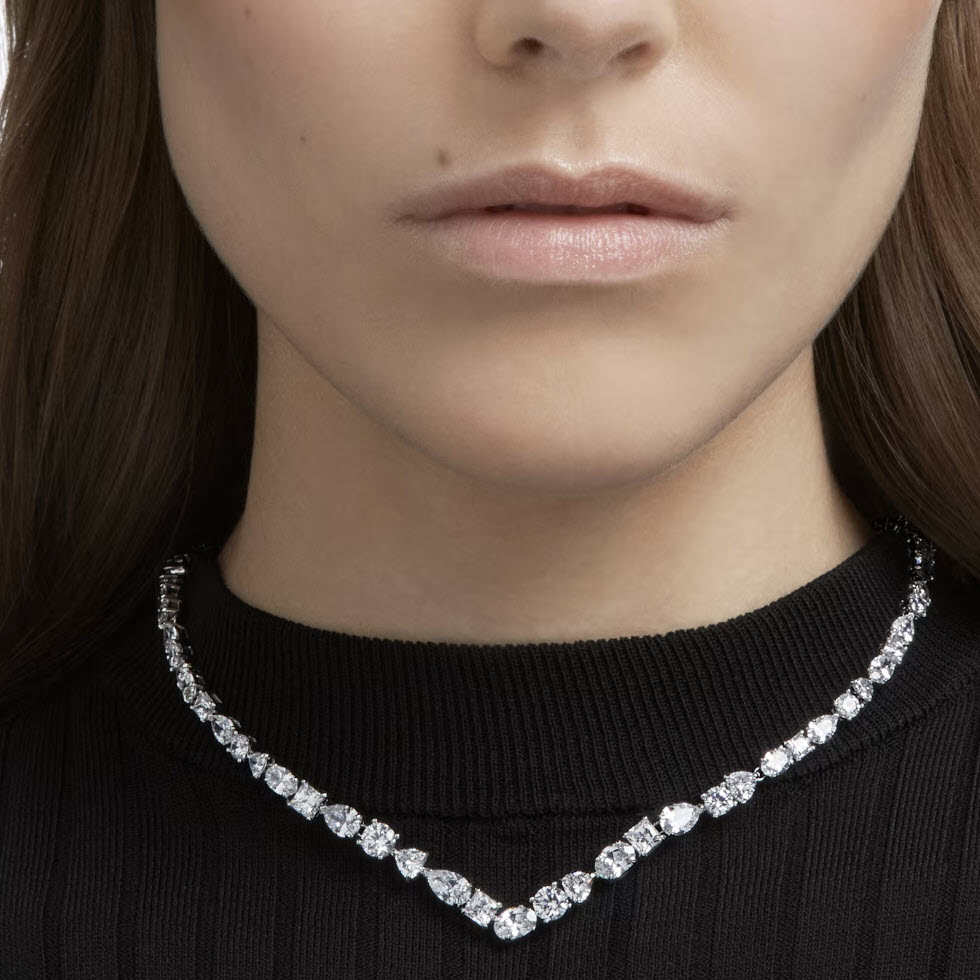 Swarovski Tennis Deluxe Mixed V Necklace, White and Silver Tone