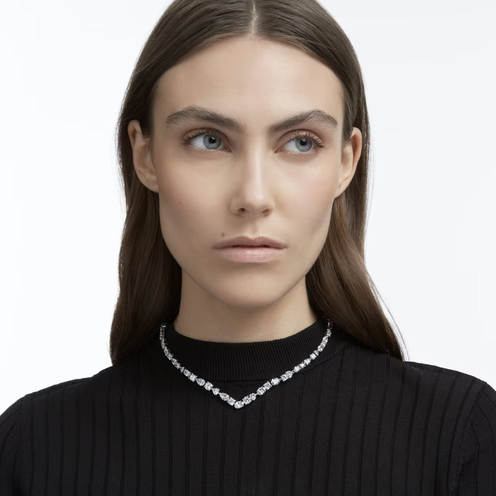 Swarovski Tennis Deluxe Mixed V Necklace, White and Silver Tone