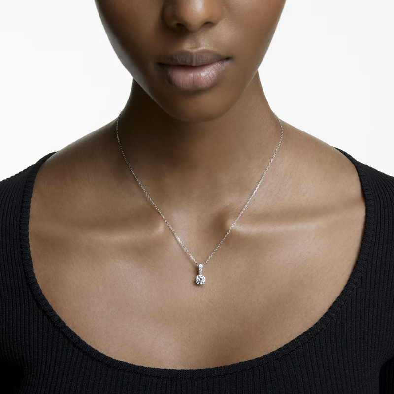 Swarovski Solitaire Pendant, White in Silver Tone