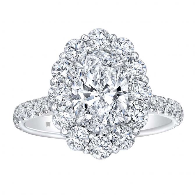 Rahaminov Oval Diamond & Halo Engagement Ring in White Gold, 2.55 cttw