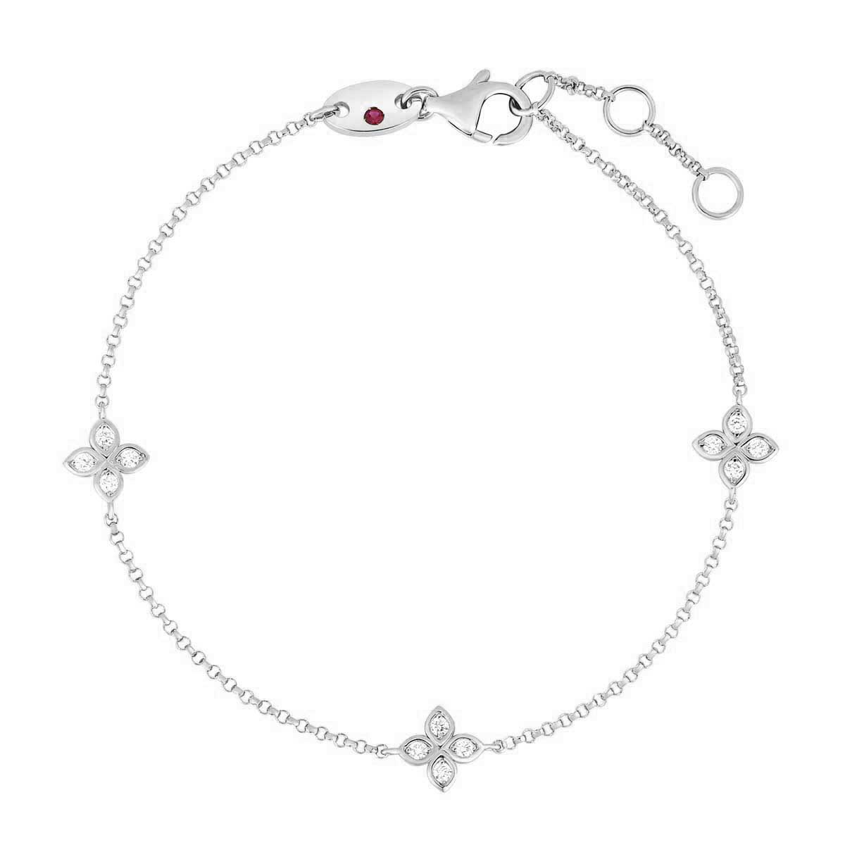 Roberto Coin Love by the Yard Diamond Flower 3 Station Bracelet in White Gold, 7