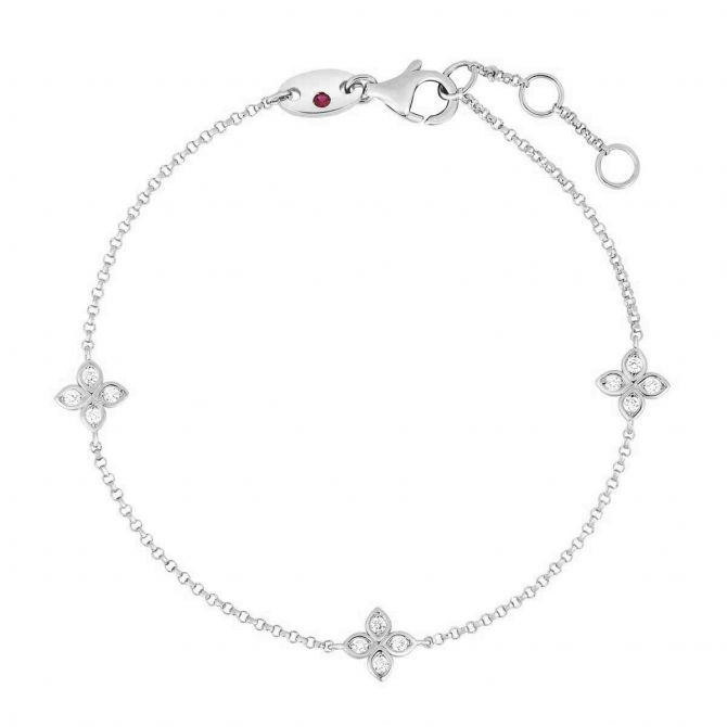 Roberto Coin Love by the Yard Diamond Flower 3 Station Bracelet in White Gold, 7"