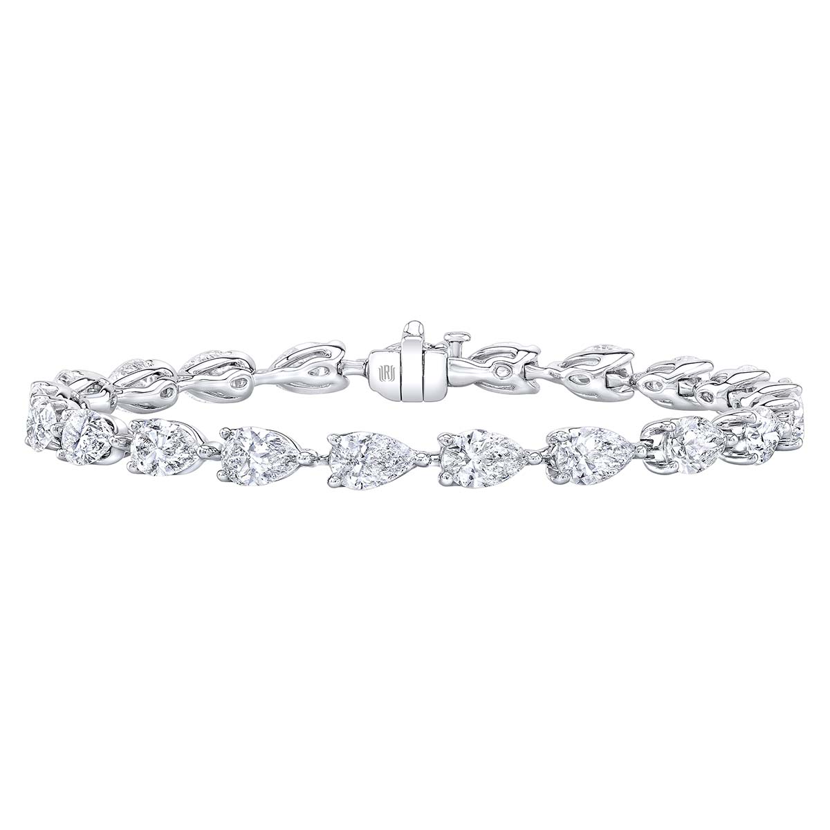 Rahaminov Pear Shaped Diamond Tennis Bracelet in White Gold, 6.25