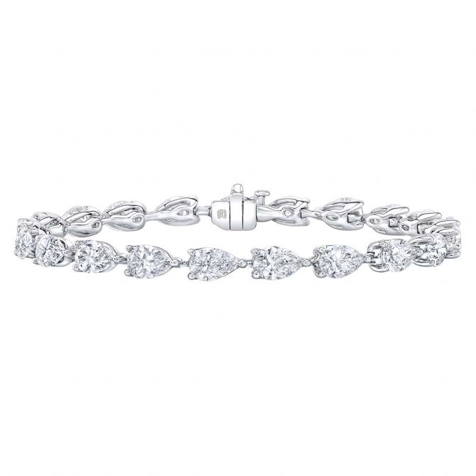 Rahaminov Pear Shaped Diamond Tennis Bracelet in White Gold, 6.25", 8.50 cttw