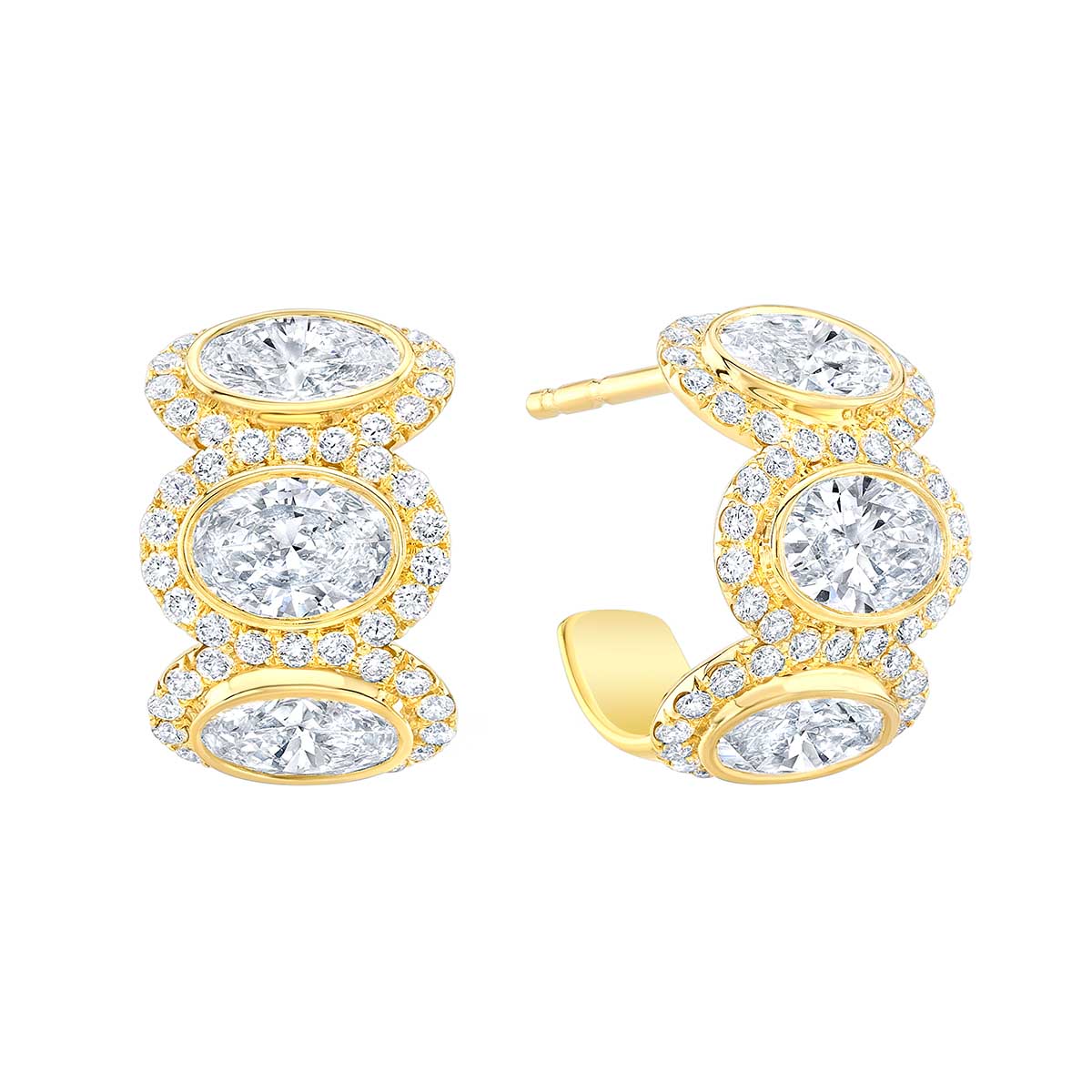 Rahaminov Oval Diamond & Halo Hoop Earrings in Yellow Gold | EAR-5600 ...