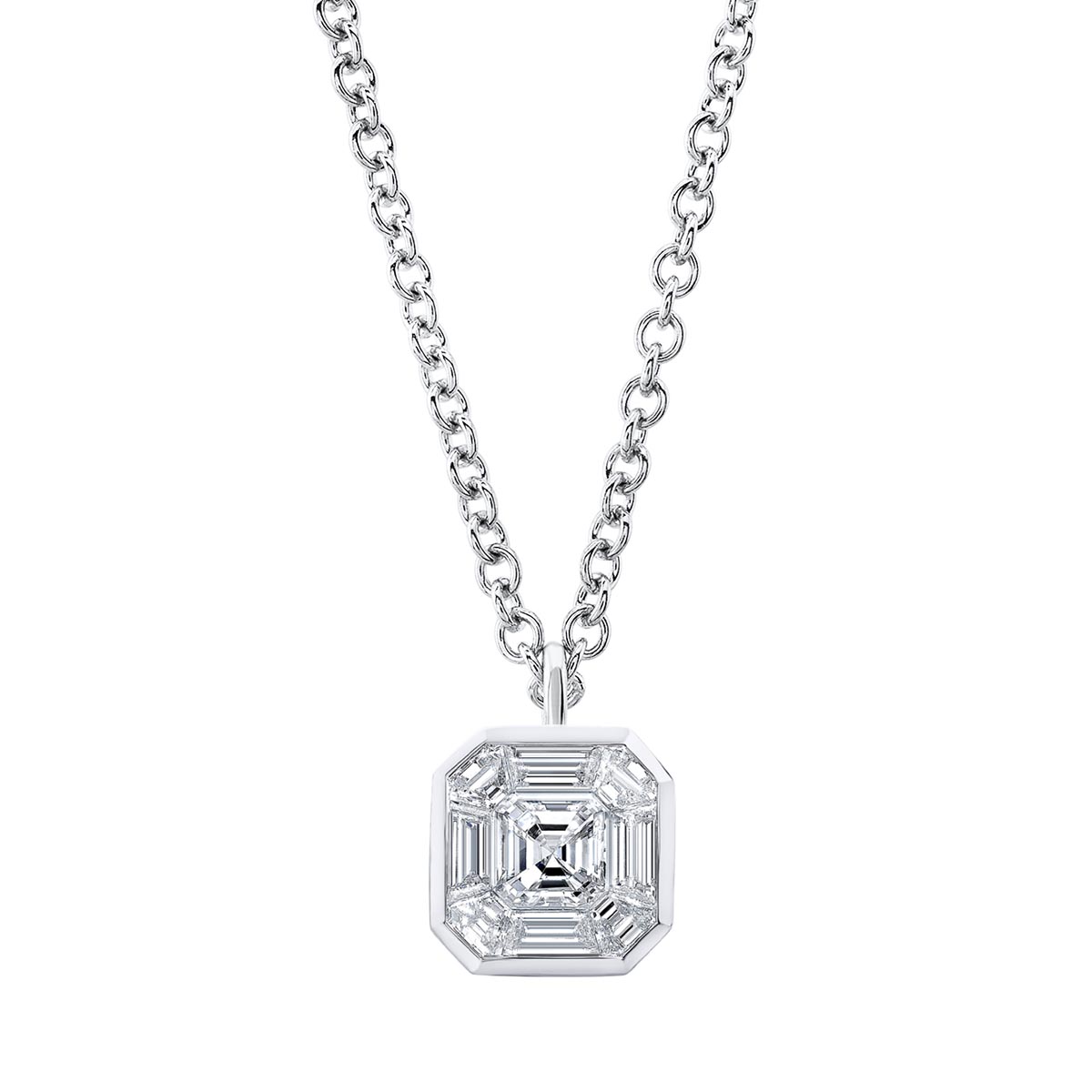 Rahaminov Diamond Mosaic Bezel Set Square Pendant in White Gold, 18