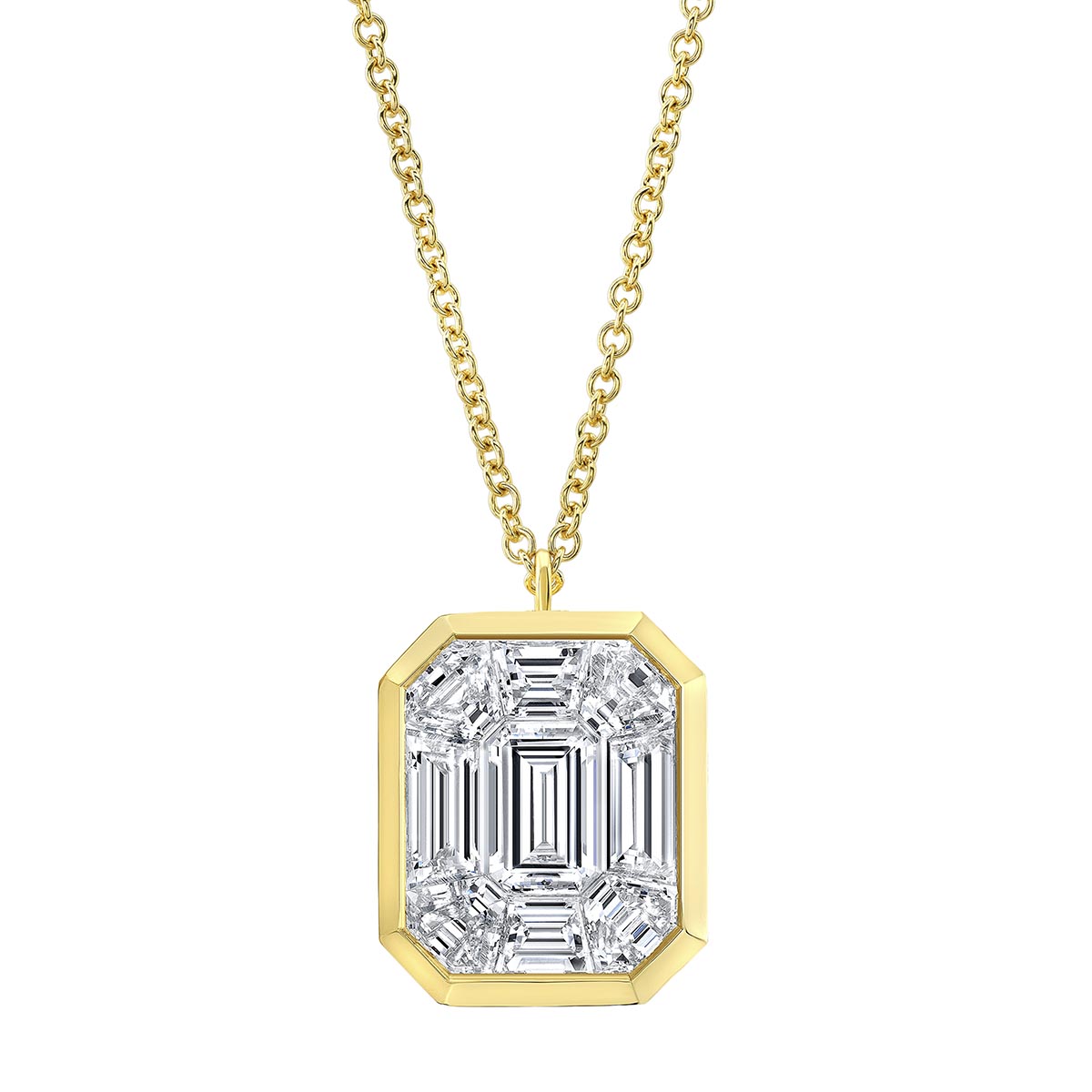 Rahaminov Diamond Mosaic Bezel Set Rectangular Pendant in Yellow Gold, 18