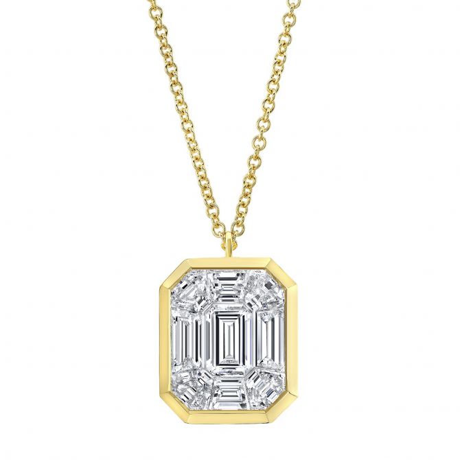 Rahaminov Diamond Mosaic Bezel Set Rectangular Pendant in Yellow Gold, 18", 2.45 cttw