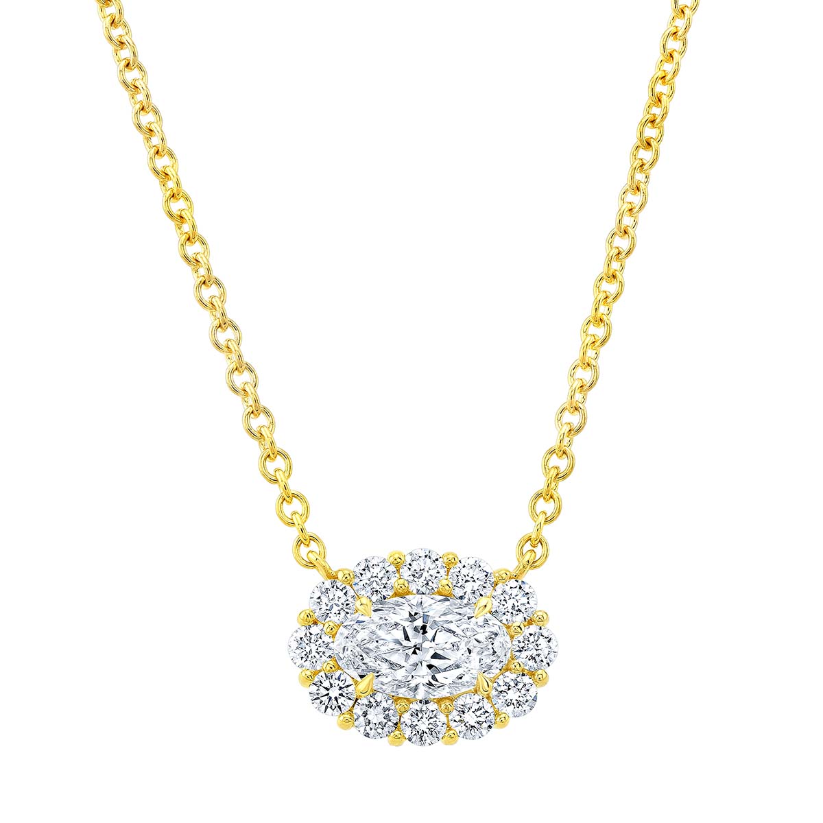 Rahaminov Oval Diamond & Halo Pendant in Yellow Gold, 18