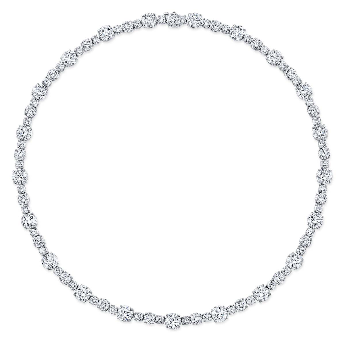 Rahaminov Graduated Round Diamond Tennis Necklace in White Gold, 16