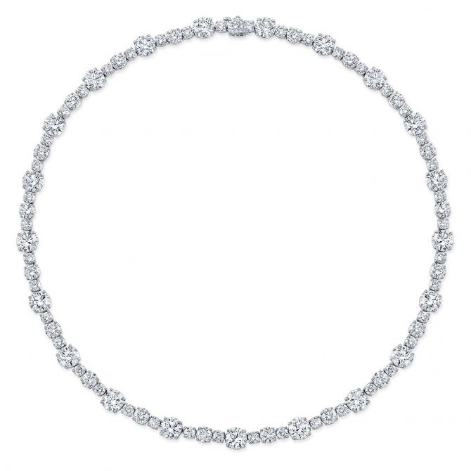 Rahaminov Graduated Round Diamond Tennis Necklace in White Gold, 16"