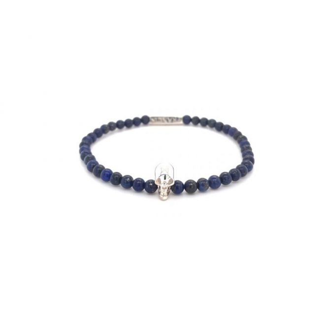 Deakin & Francis Lapis Lazuli Bead Bracelet with Sterling Silver Skull, 7.5"