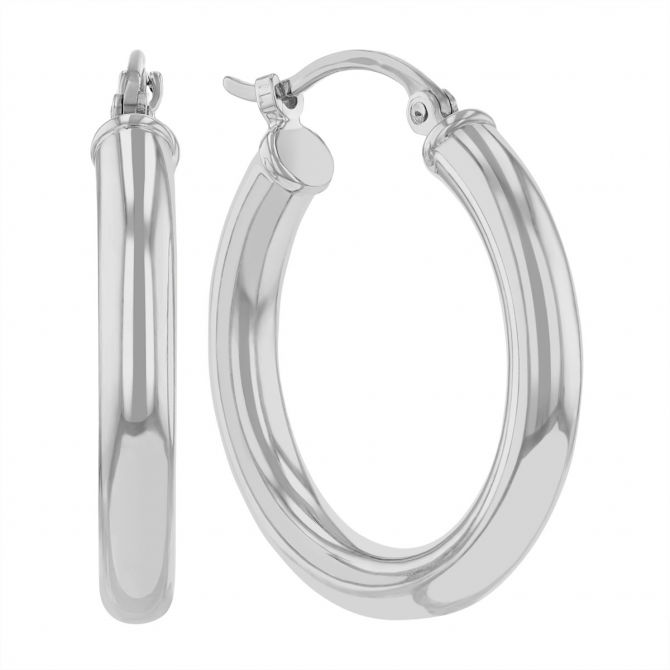 White Gold Tube Hoop Earrings, 20 mm