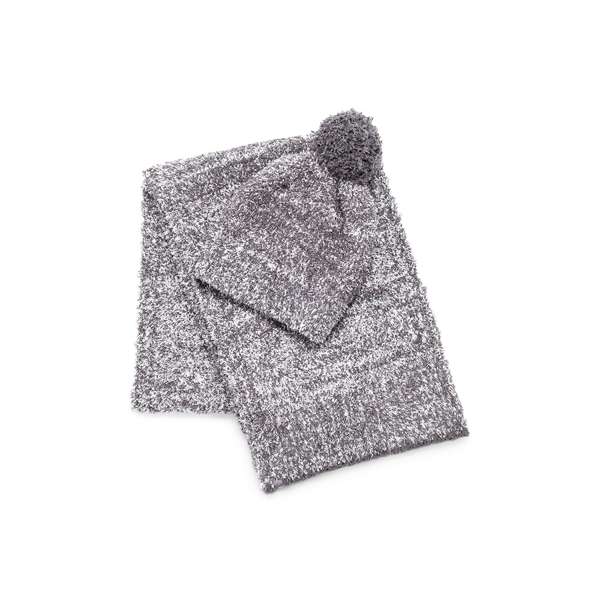 Barefoot Dreams CozyChic Pom Pom Beanie and Scarf Set, Heathered Ash and Dove Grey