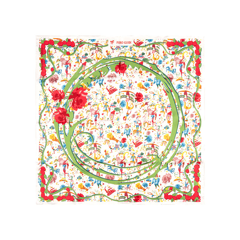 Piero Guidi Magic Circus Flower Silk Scarf, White