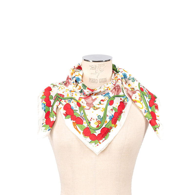 Piero Guidi Magic Circus Flower Silk Scarf, White