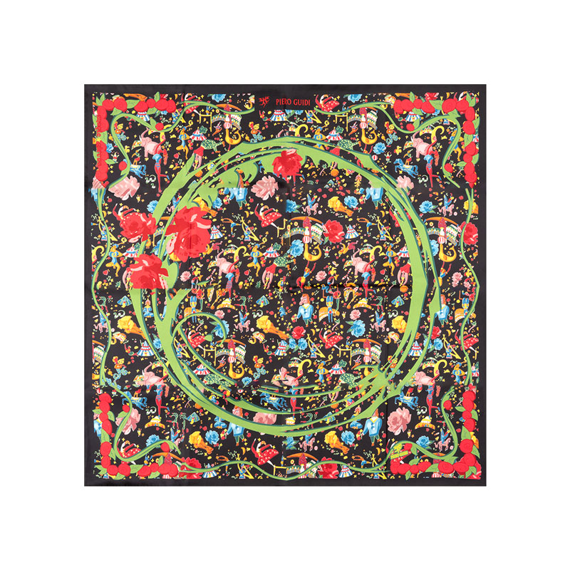 ☆piero guidi magic circus スカーフ　シルク100% Piero Guidi Magic Circus Flower Silk Scarf, Black