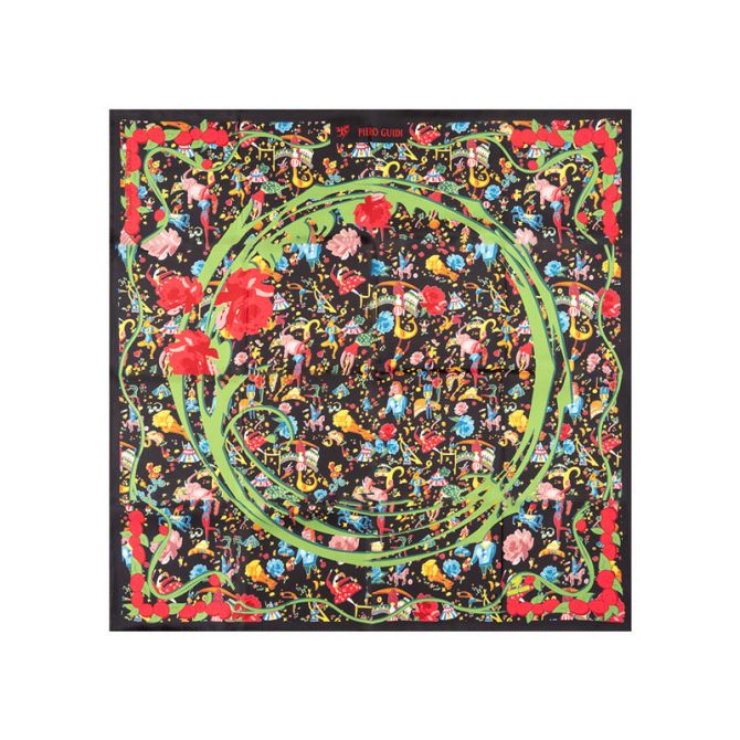 Piero Guidi Magic Circus Flower Silk Scarf, Black