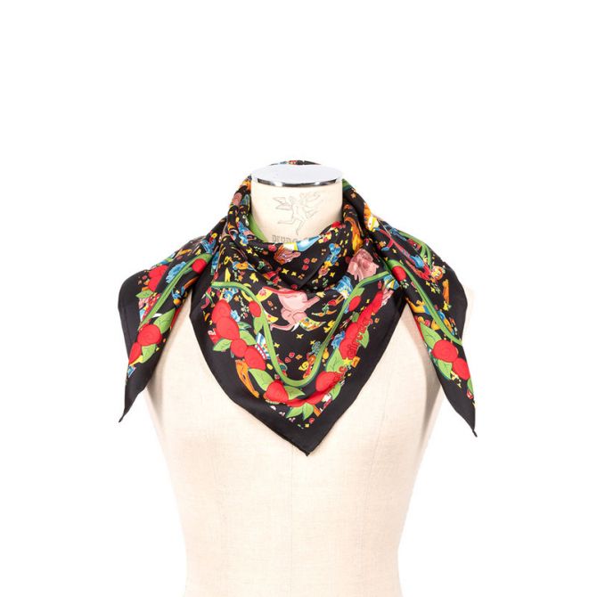 ☆piero guidi magic circus スカーフ　シルク100% Piero Guidi Magic Circus Flower Silk Scarf, Black