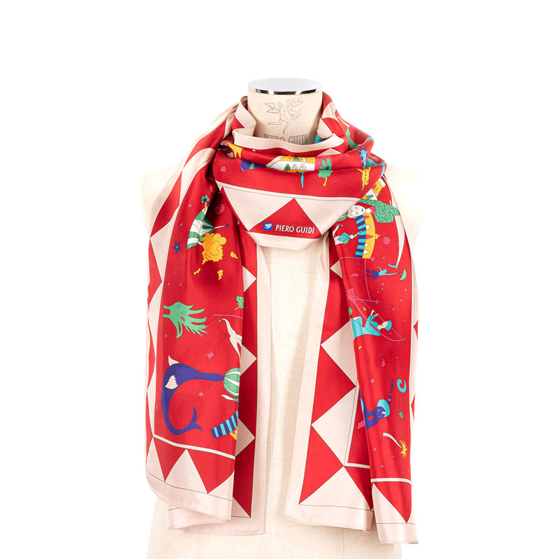 Piero Guidi Noemi Silk Scarf, Red