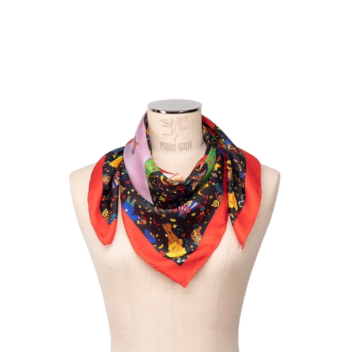 Piero Guidi Le Mongolfiere Silk Scarf, Black