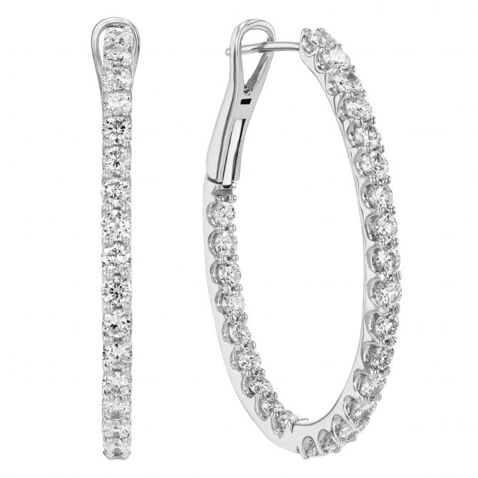 Diamond Inside Out Scalloped Prong Hoop Earrings, 3 cttw