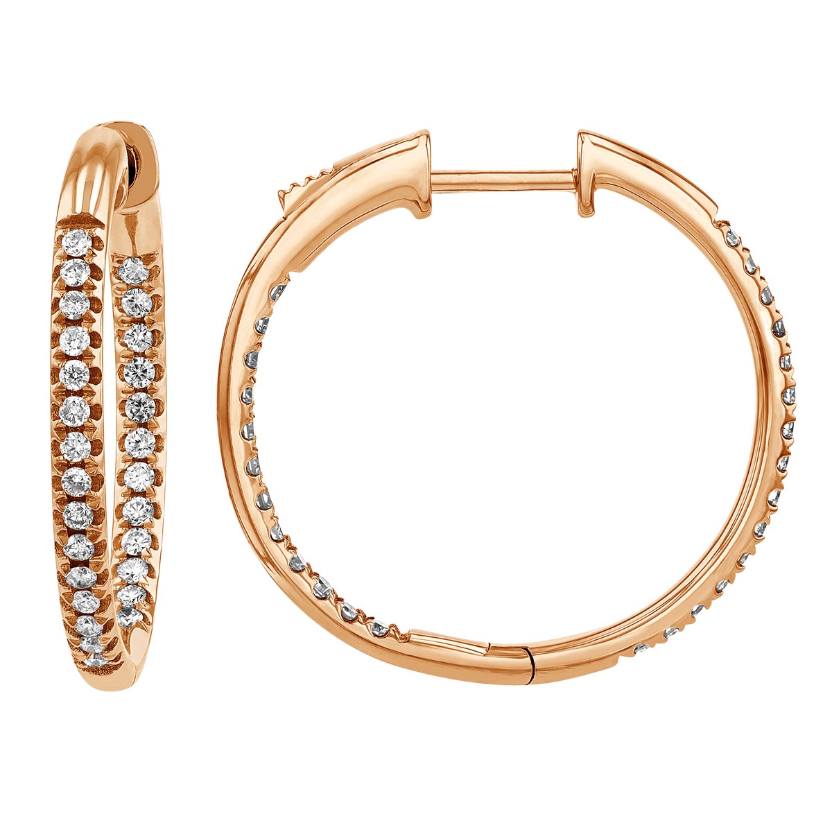 Diamond Inside Out Hoop Earrings in Rose Gold, 0.50 cttw