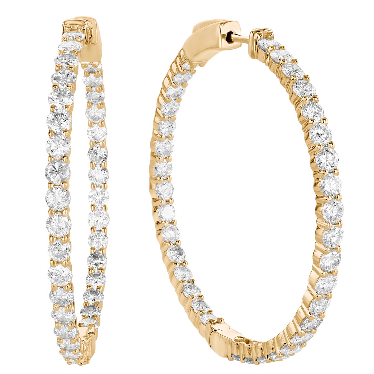 Diamond Inside Out Hoop Earrings in Yellow Gold, 5 cttw