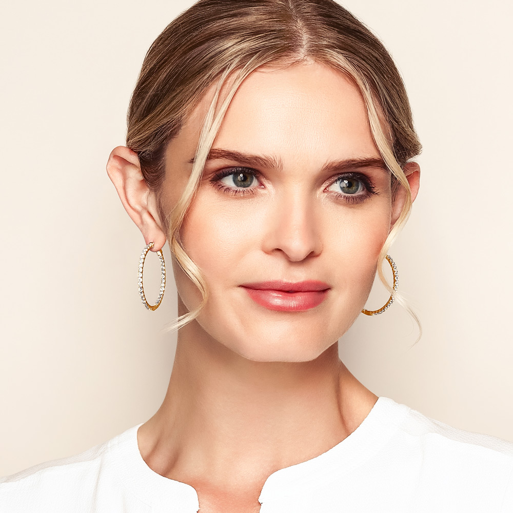 Diamond Inside Out Hoop Earrings in Yellow Gold, 5 cttw