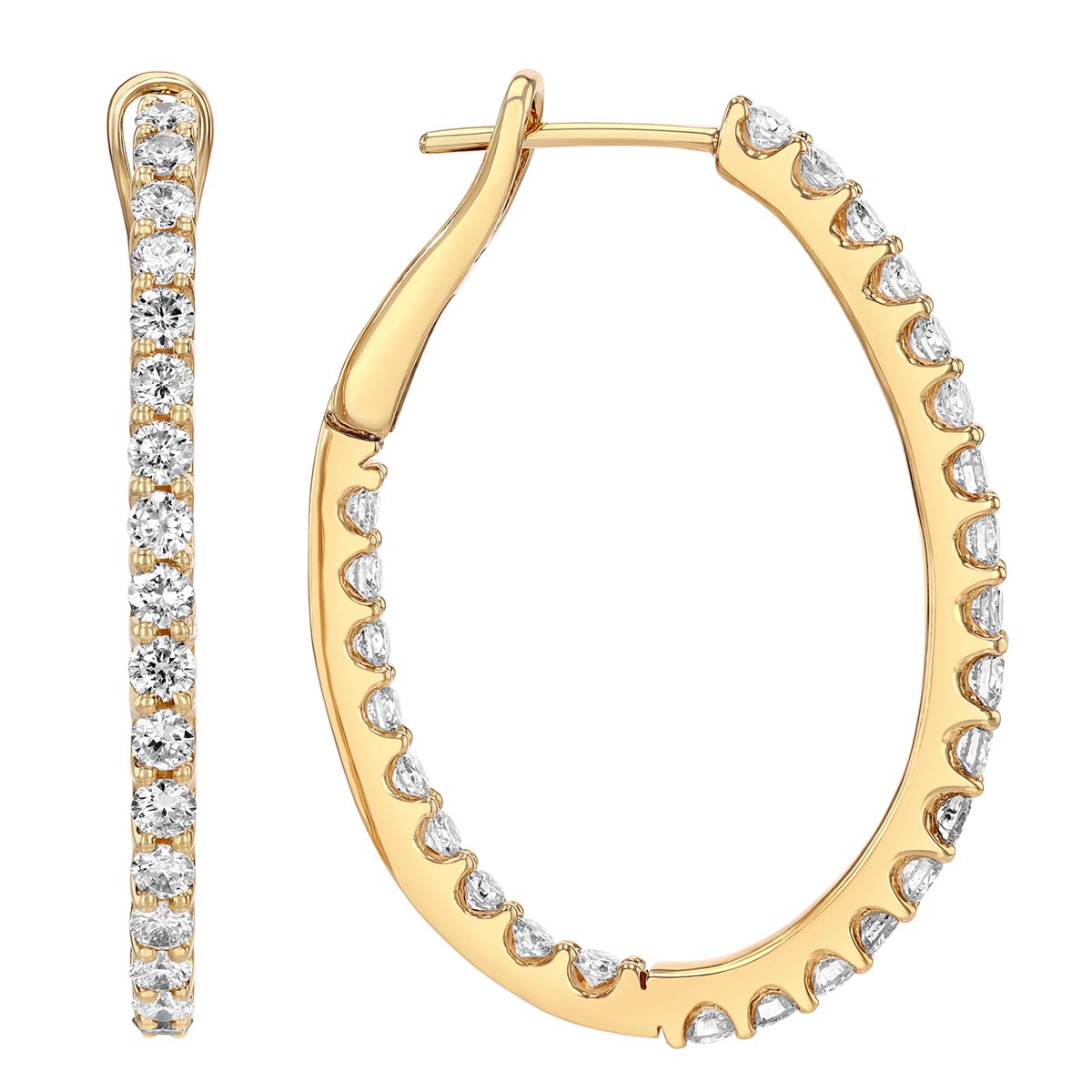 Diamond Inside Out Oval Hoop Earrings in Yellow Gold, 2.85 cttw