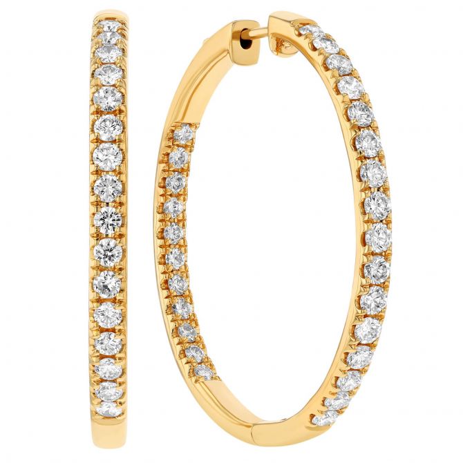 Diamond Inside Out Hoop Earrings in Yellow Gold, 2.00 cttw