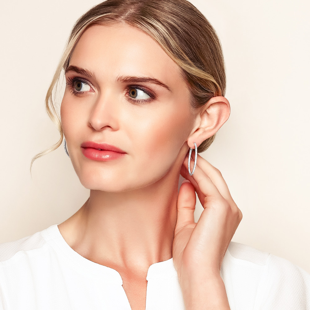 Diamond Inside Out Hoop Earrings in White Gold, 1.26 cttw