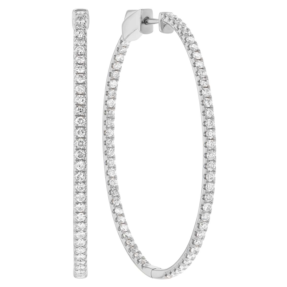 Round Diamond In & Out Hoop Earrings in White Gold, 1.85 cttw