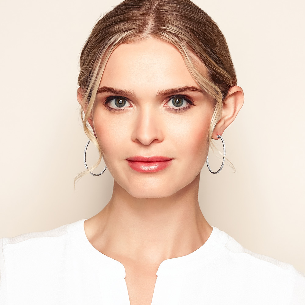 Round Diamond In & Out Hoop Earrings in White Gold, 1.85 cttw