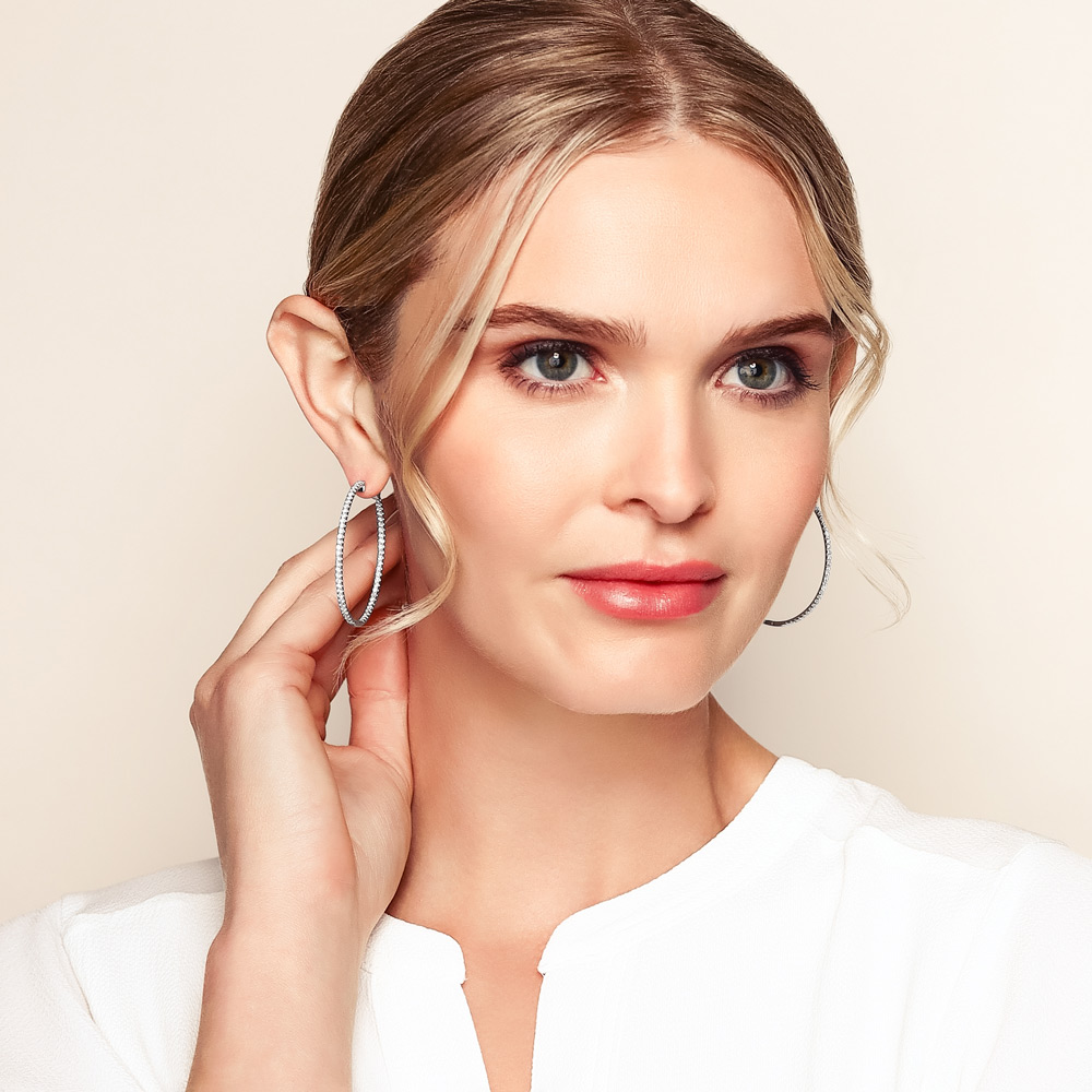 Round Diamond In & Out Hoop Earrings in White Gold, 1.85 cttw