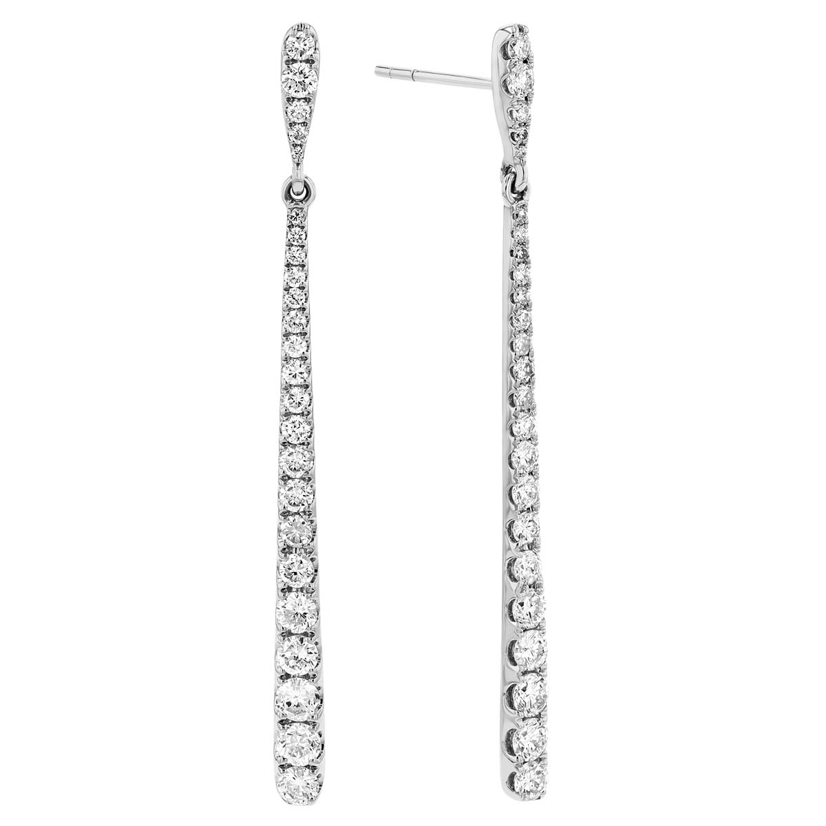 Graduated Diamond Long Column Dangle Earrings in White Gold