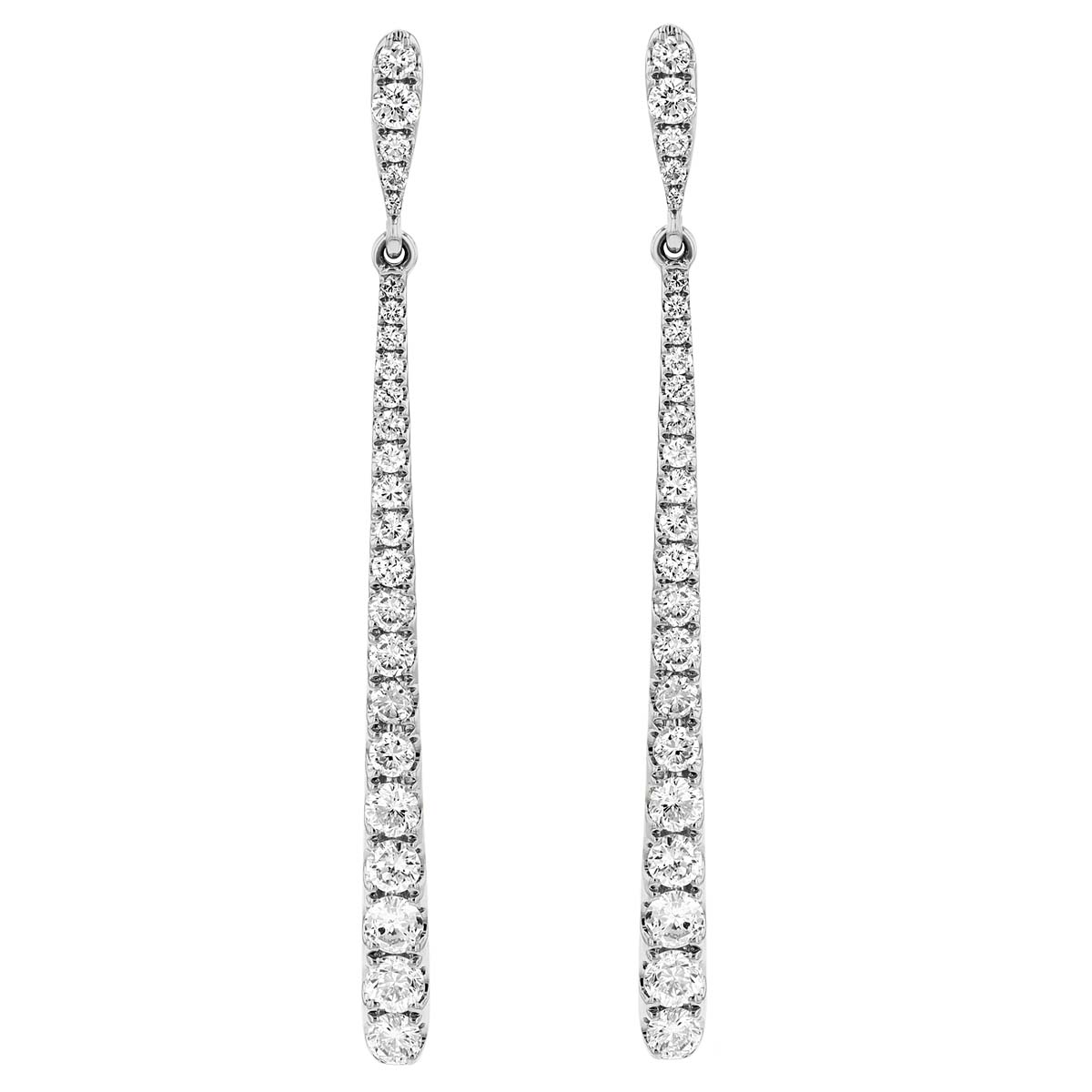 Graduated Diamond Long Column Dangle Earrings in White Gold