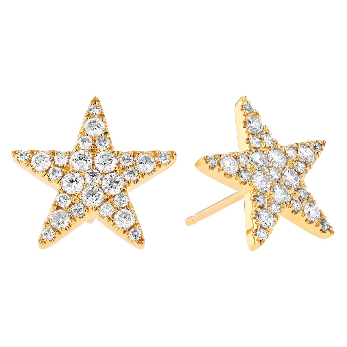 Diamond Pavé Star Stud Earrings in Yellow Gold