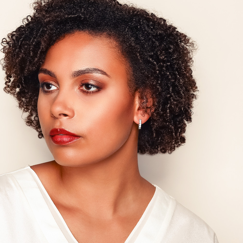 Diamond Tiny Huggie Hoop Earrings in White Gold