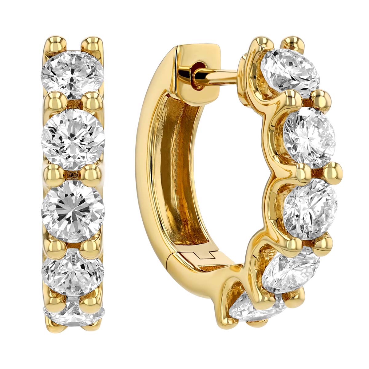 Diamond Huggie Hoop Earrings in Yellow Gold, 1.50 cttw