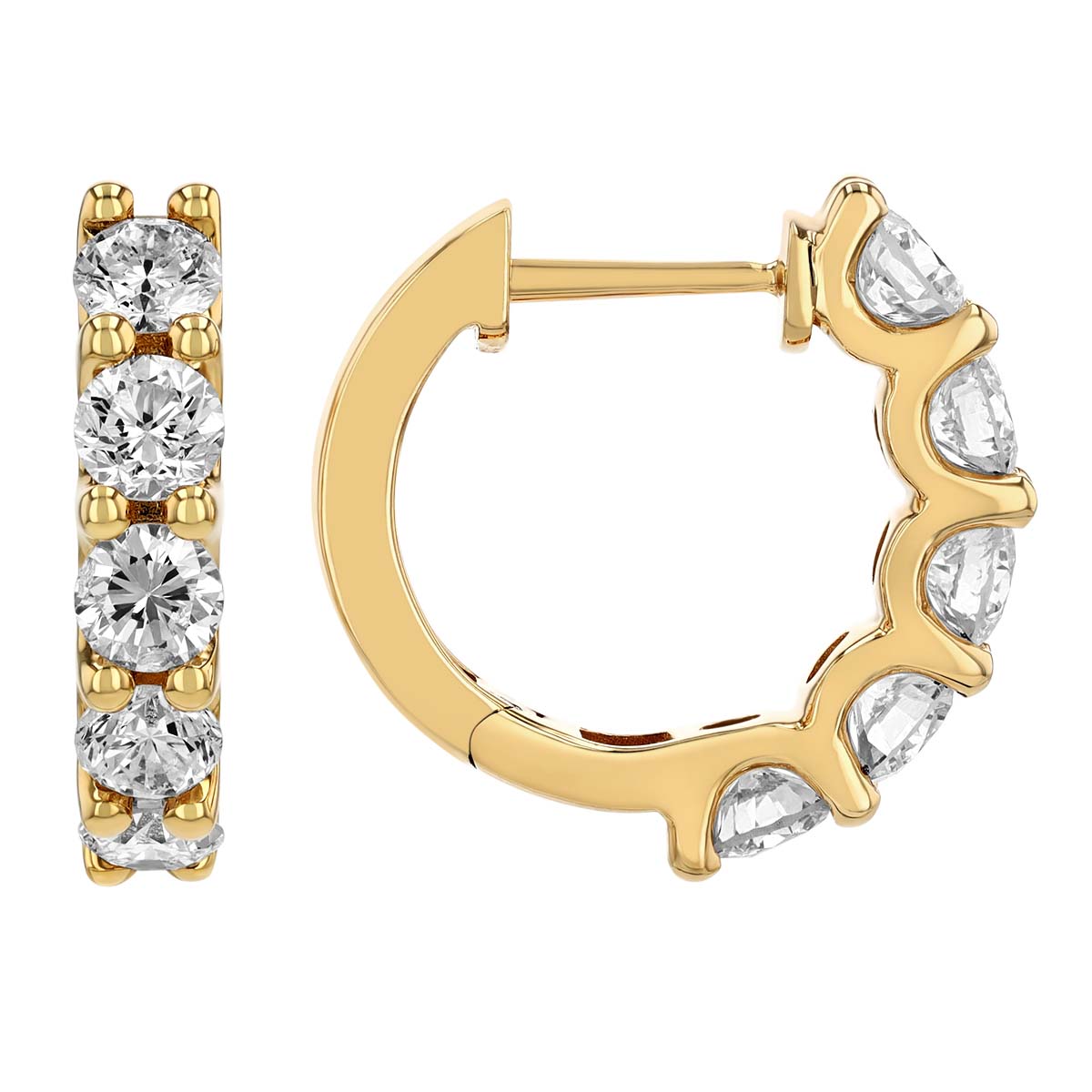 Diamond Huggie Hoop Earrings in Yellow Gold, 1.50 cttw