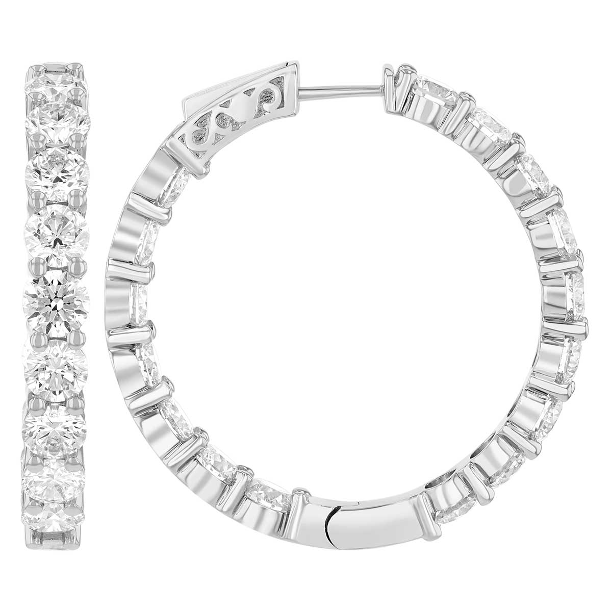 Diamond Inside Out Hoop Earrings in White Gold, 9.95 cttw