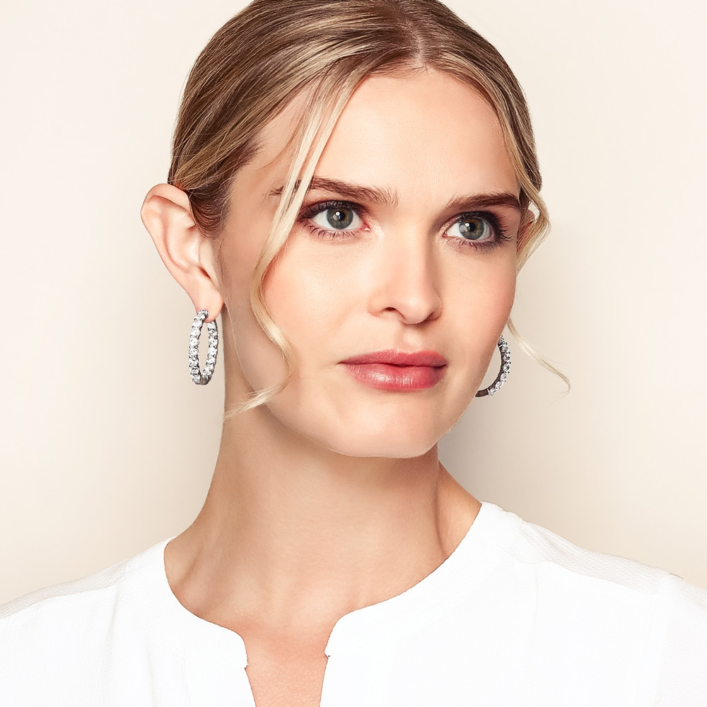Diamond Inside Out Hoop Earrings in White Gold, 9.95 cttw
